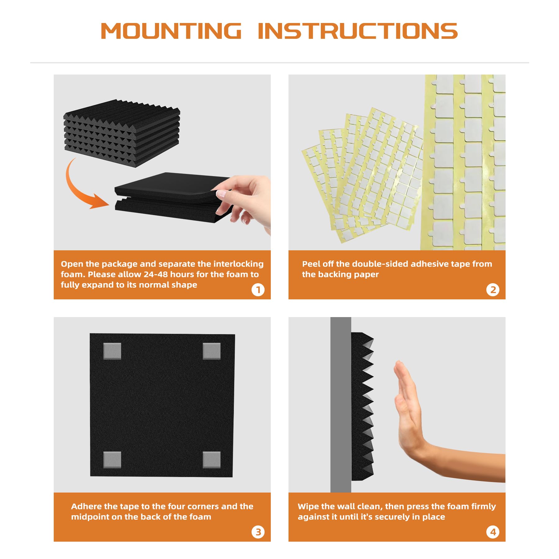 TEMGCUAM 48 Pack Sound Proof Foam Panels |1 ''  12 ''  12 '' Quick-Recovery Soundproof Wall Panels | High Density Sound Dampenin